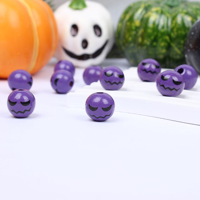 Wholesale 50pcs Halloween Single-sided Printing 16mm Colored Wooden Beads Pumpkin Ghost Face Wooden Beads JDC-BDS-TianYue001