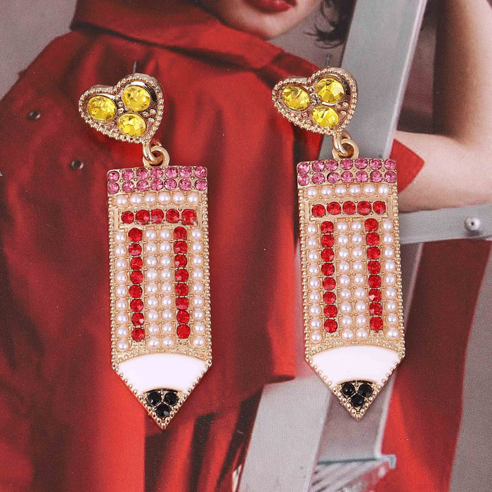 Wholesale rhinestone pencil earrings contrast color versatile small fresh colored diamond