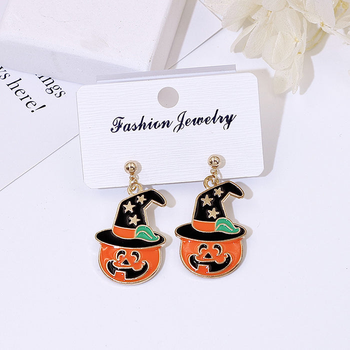 Wholesale Metal Electroplated  Earrings Pumpkin Ghost Pendant Fashion Jewelry Accessory for Women