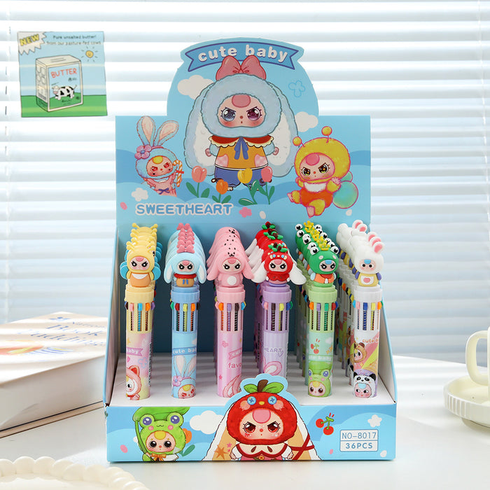 Wholesale 36pcs Halloween Soft Rubber Grip 10-Color Ballpoint Pen Set Cartoon Design