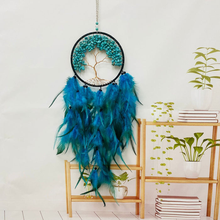 Wholesale Feather Dreamcatcher Wall Hanging with Tree of Life Design and Natural Stone Accents