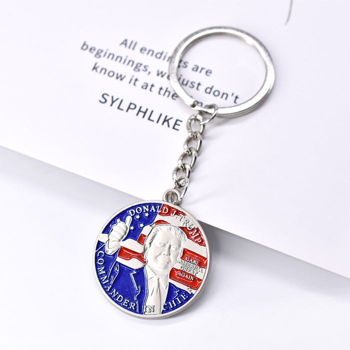 Wholesale English Letters Red White and Blue Flag Independence Day Zinc Alloy Keychain JDC-KC-TianG031