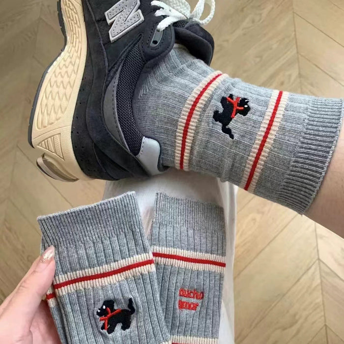 Wholesale Socks, children's middle tube, embroidered pile socks, cotton stripes, pure cotton socks