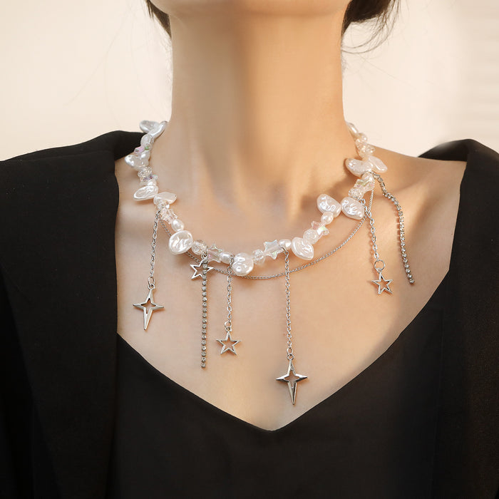Wholesale Cross Star Diamond Imitation Pearl Necklace High-grade Clavicle Chain Necklace