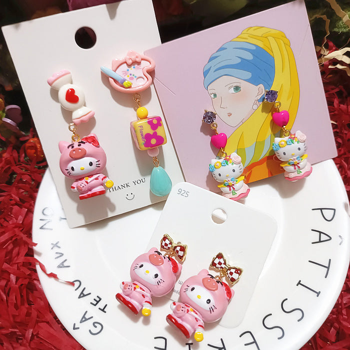 Wholesale cute  cat angel cat funny silver cartoon earrings women' s earrings