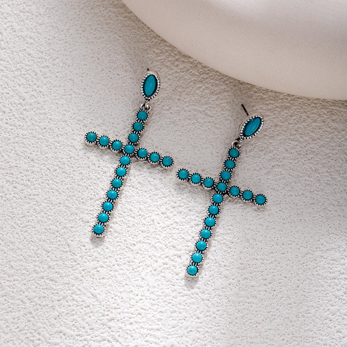 Wholesale Retro ethnic turquoise flower earrings