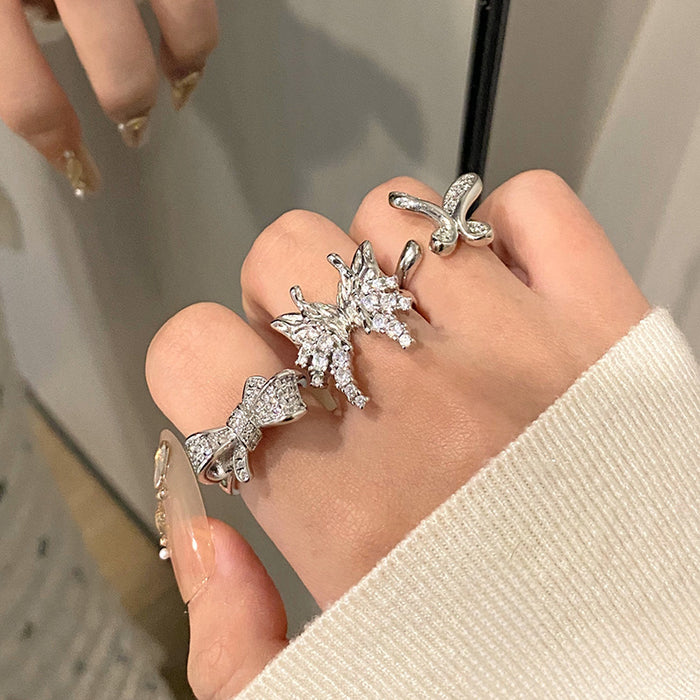 Wholesale Simple geometric cross opening ring, fashionable, niche, personalized, butterfly temperament, versatile, high-end feeling