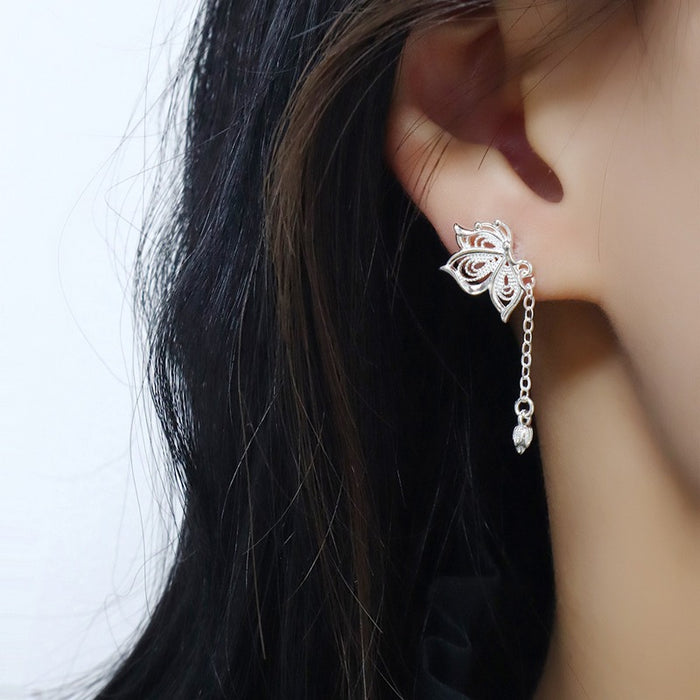 Wholesale Tassel butterfly earrings, light luxury chain, hollowed out and twisted earrings