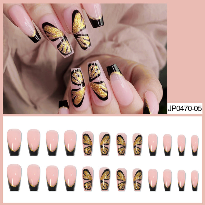 Wholesale Nail Stickers Plastic Dark Butterfly Mid Length Ballet Nails JDC-NS-oumei012