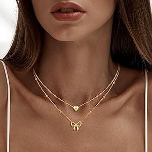 Wholesale Light luxury love bow pendant necklace, layered and stackable, high-end collarbone chain