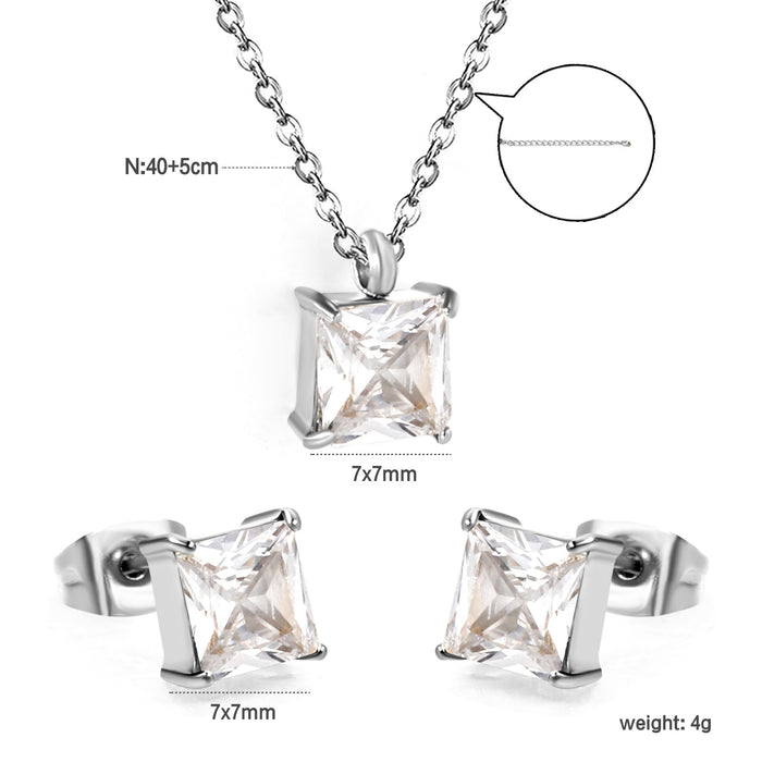 Wholesale White zirconium earrings necklace stainless steel drop-shaped geometric diamond jewelry