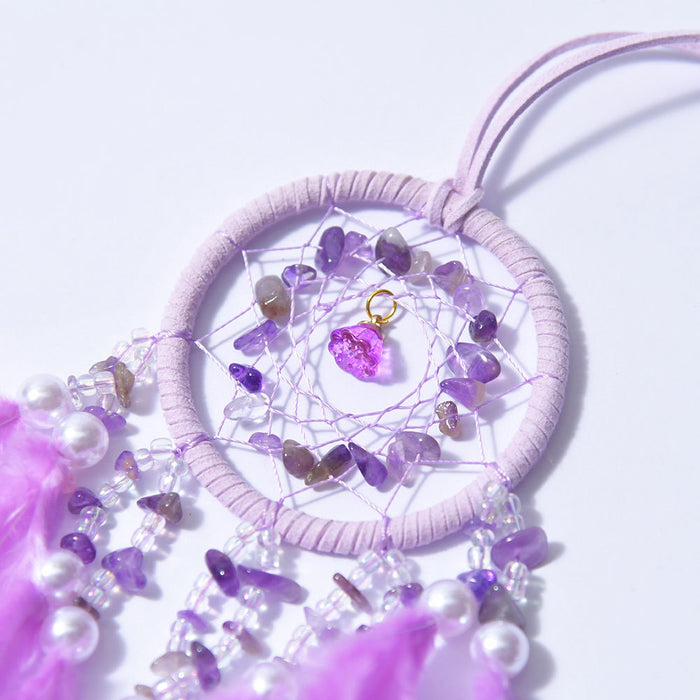 Wholesale Crystal car pendant exquisite interior decoration feather dream catcher net wind chime rearview mirror interior decoration