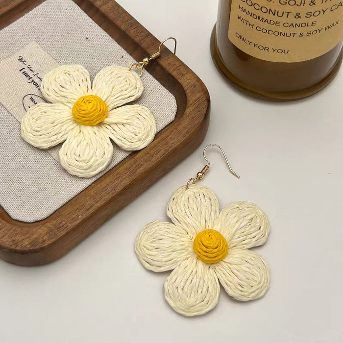 Wholesale Handmade sunflower earrings with exaggerated personality, large flower earrings, niche design, ear hooks