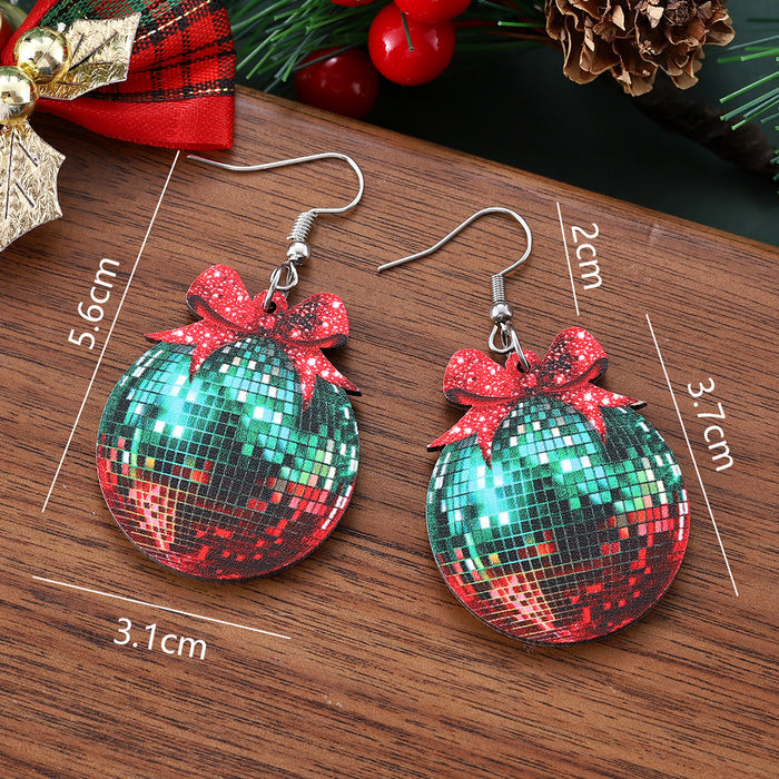 Wholesale Christmas and New Year bow red and green light ball pendant earrings