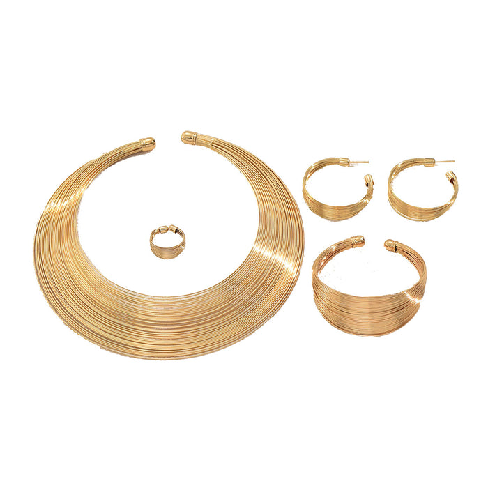 Wholesale Multi-Layer Metal Jewelry Set Geometric Line Opening Adjustable Bracelet for Women