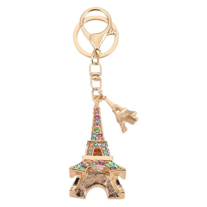 Wholesale Eiffel Tower Rhinestone Keychain Sky Blue Zinc Alloy Car Key Accessory MOQ≥2