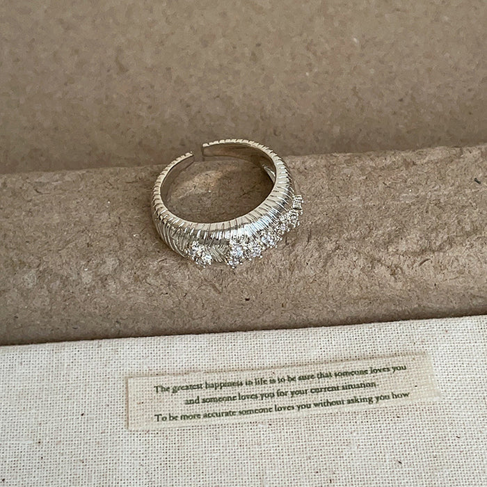 Wholesale Brushed Silver Ring with Scattered Diamond Accents