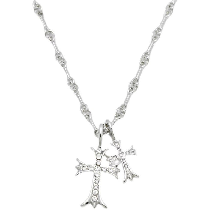 Wholesale Diamond studded double cross pendant for women, simple collarbone necklace for men, couple