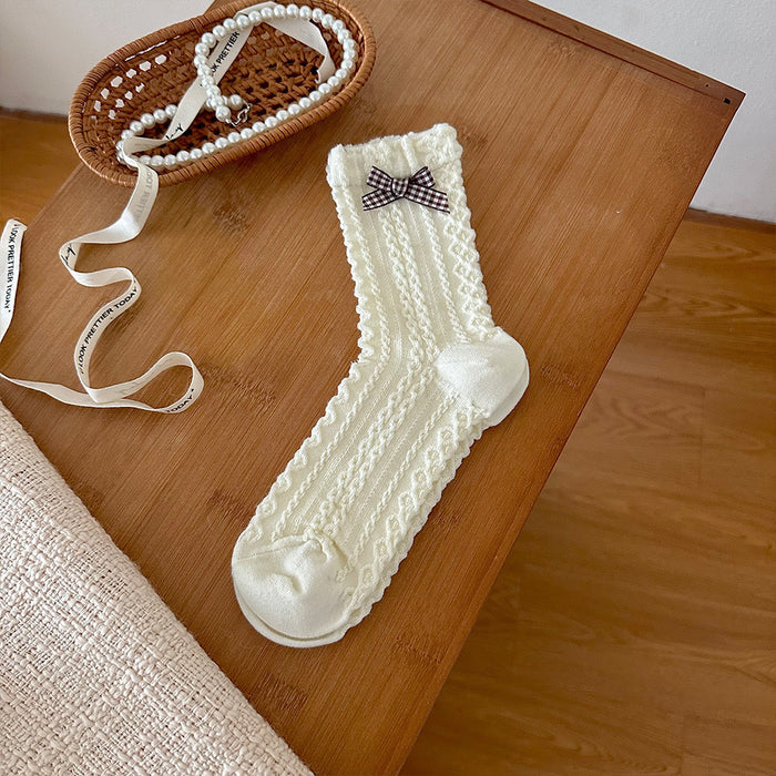 Wholesale Designer bow socks, children's mid tube socks, new niche original stacking socks