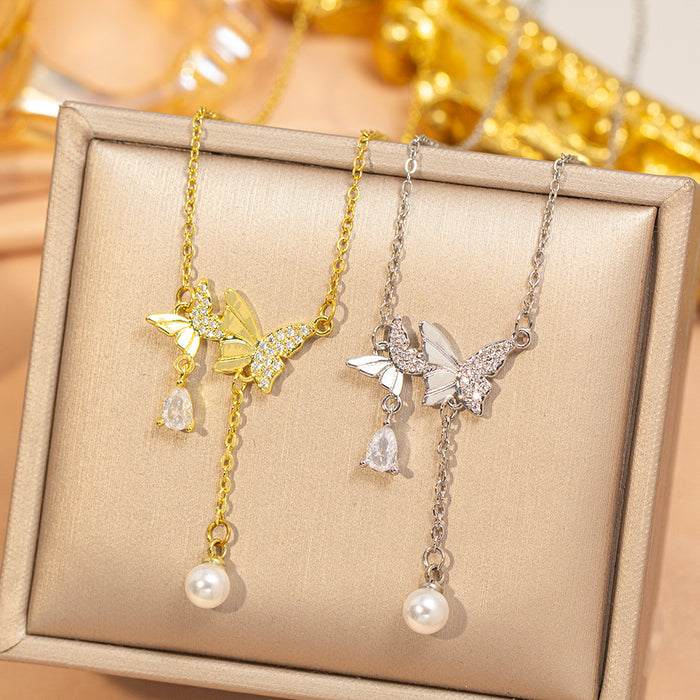 Wholesale Gold Plated Titanium Steel Floral Pendant Necklace Stylish Gift MOQ≥2