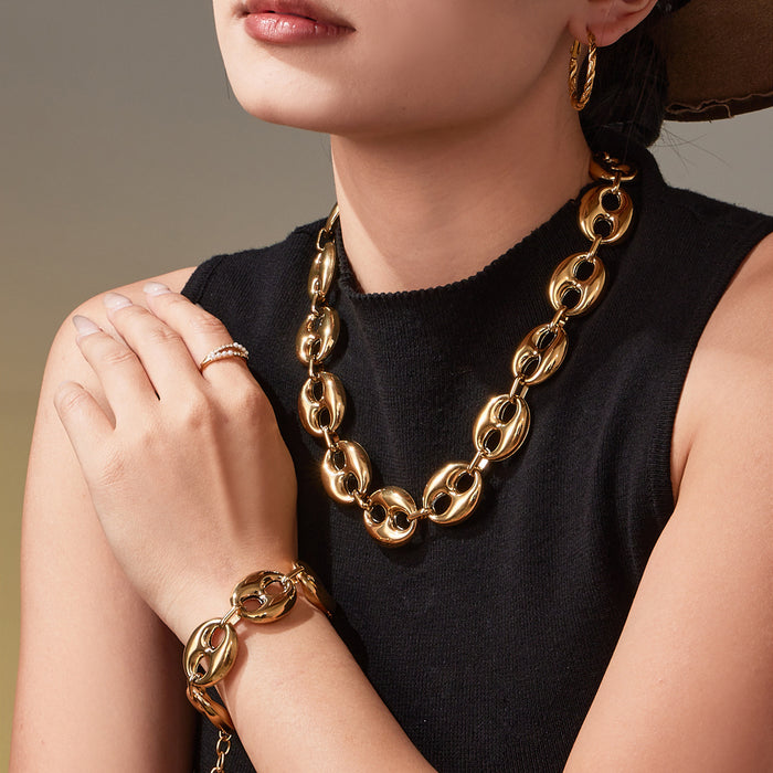 Wholesale Color-blocked hollow coffee bean titanium steel bracelet clavicle chain