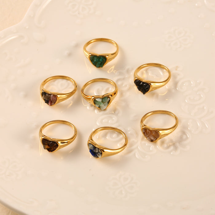 Wholesale Original design, personalized stainless steel ring with natural stone heart shape, high-end feeling, ring color preservation wholesale