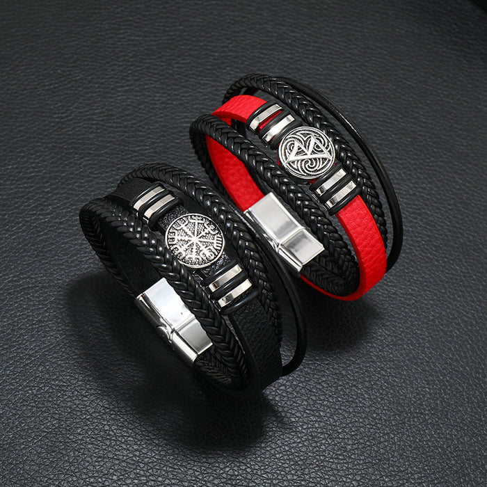 Wholesale Men's Hand Jewelry Versatile Multi-layer Braided Leather Bracelet Textual Compass Leather Wristband