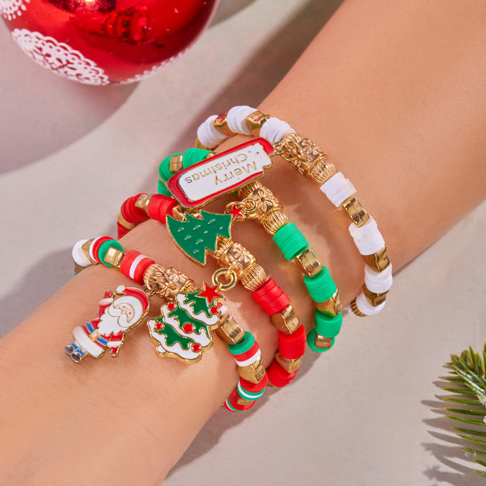 Wholesale Christmas Day Festival Color Acrylic Diamond Snowflake Bell Elastic Beaded Bracelet Christmas suit