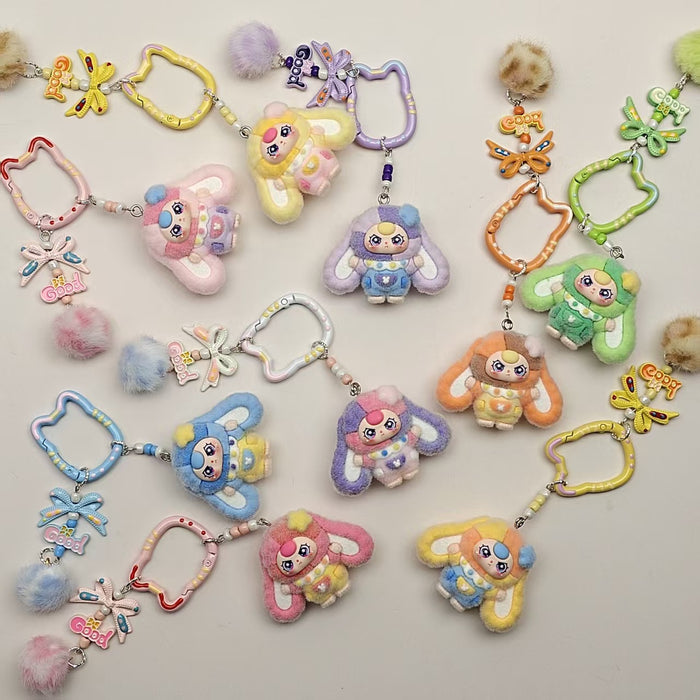 Wholesale Cat bell flocked cartoon keychain