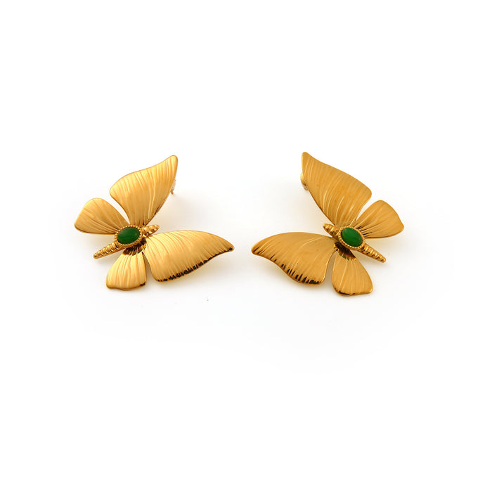 Wholesale Original Design: Stainless Steel Dragonfly Earrings Set with Natural Stone, Fashionable and Personalized