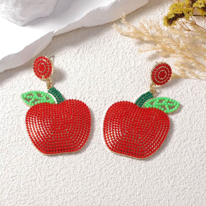 Wholesale Mixed Color Rice Beads Candy Color Apple Pendant Earrings Women's Holiday
