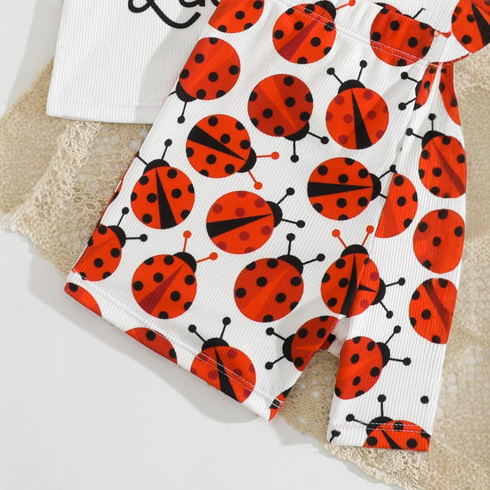 Wholesale Lace short sleeved letter pants bow headband 2-piece set