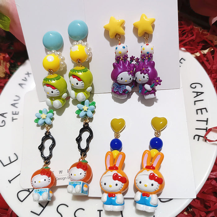 Wholesale Cute Funny Cos Dress-up Cat Rabbit Persimmon Cat Cartoon Silver Earrings Female Cross-border ins Girl