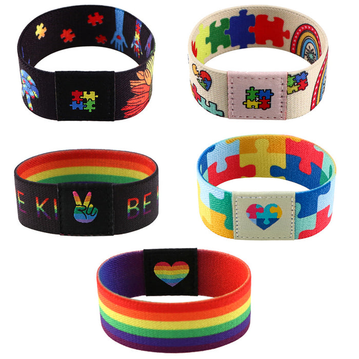 Wholesale 10pcs Colorful English Letters Rainbow Bracelet Washable Elastic Bracelet