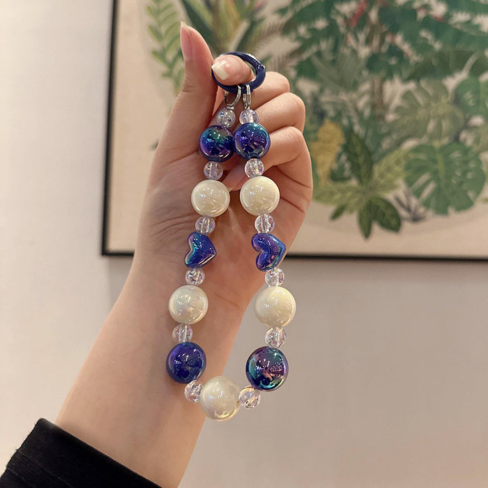 Wholesale Color plated bead peach heart colorful acrylic mobile phone chain dazzling love pendant accessories