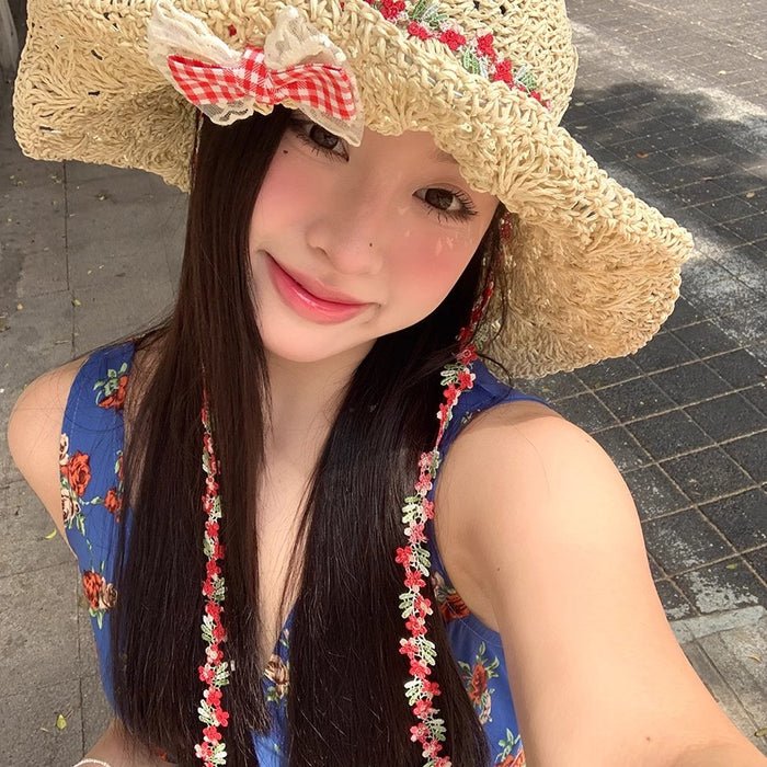 Wholesale Sunshade hat, sun hat, bow, flower tie, straw hat