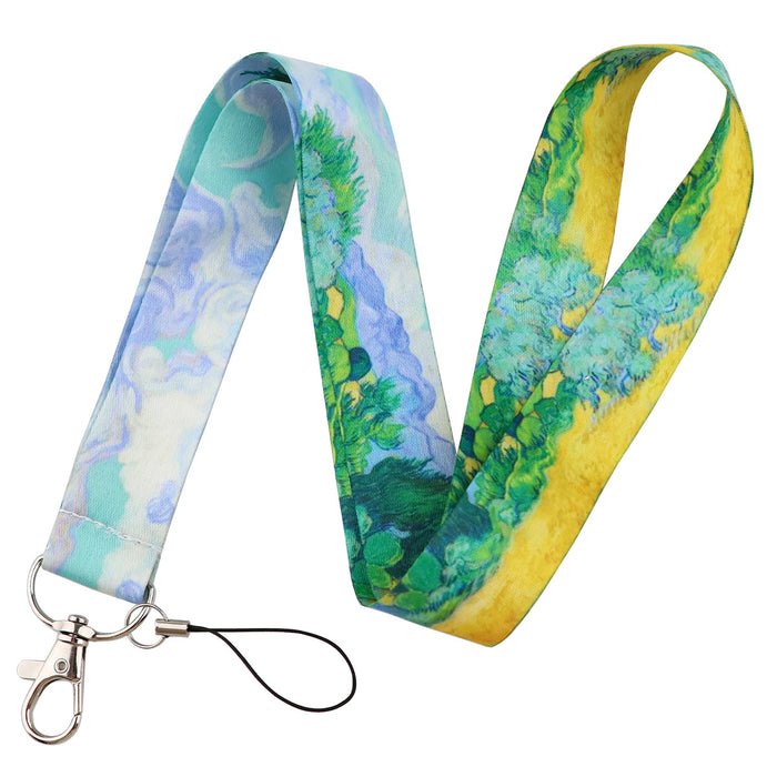 Wholesale Painting series double-sided printed polyester anti-loss neck strap phone lanyard and keychain