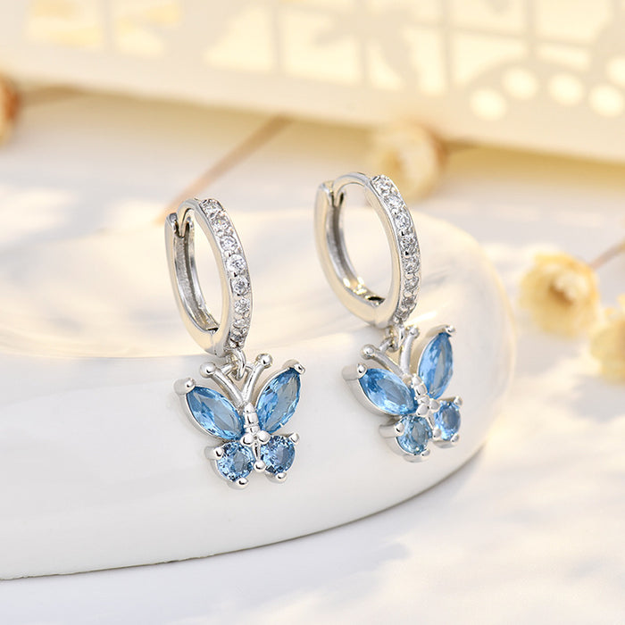 Wholesale Butterfly sterling silver needle earrings with fashionable and simple style, ear buckles, and headwear accessories