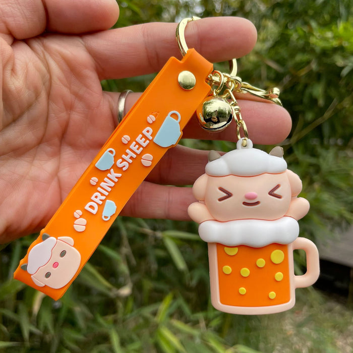Wholesale 3D cute tea cup, sheep keychain pendant, backpack accessories, couple car keychain gift