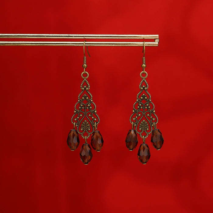 Wholesale Retro Bohemian Long Tassel Drop Earrings Heavy Industry Creative Ethnic Style Diamond-Encrusted High-End Earrings