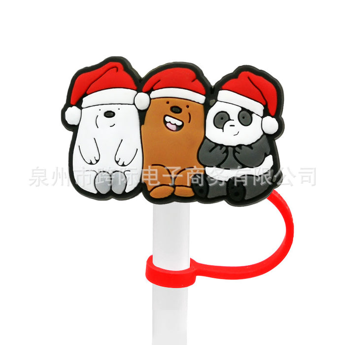 Wholesale Cartoon style straw cover, straw cap, silicone dust stopper, cute anime party straw decoration