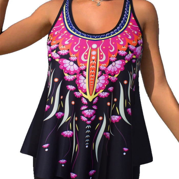 Wholesale New printed belly covering slimming flat corner pants, plus size conservative vacation hot spring swimsuit