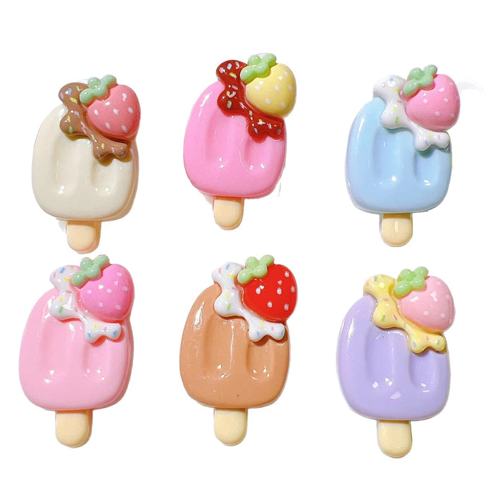 Wholesale Cute Strawberry Popsicle Resin Patch Handmade Material Cream Glue Mobile Phone Case Hair Accessories Shoe Buckle Accessories