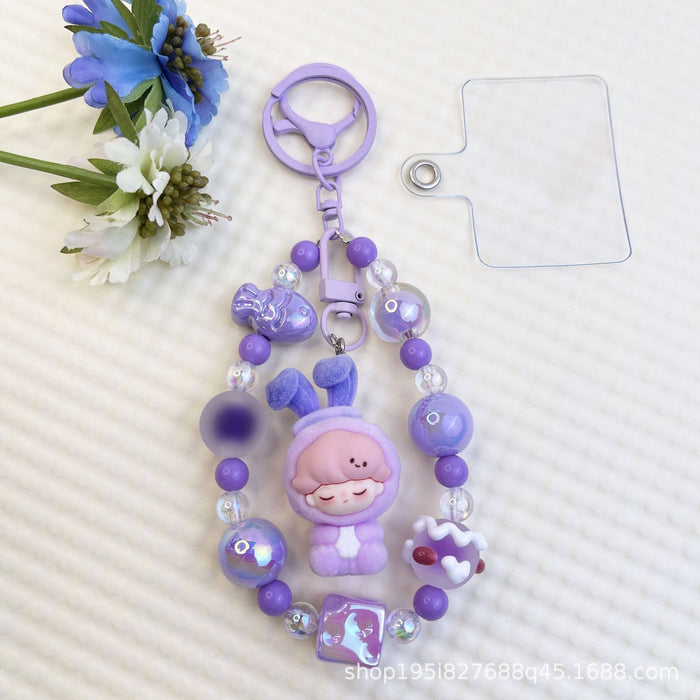 Wholesale Flocked kitten fun girly colorful beaded mobile phone chain keychain bag doll pendant accessories