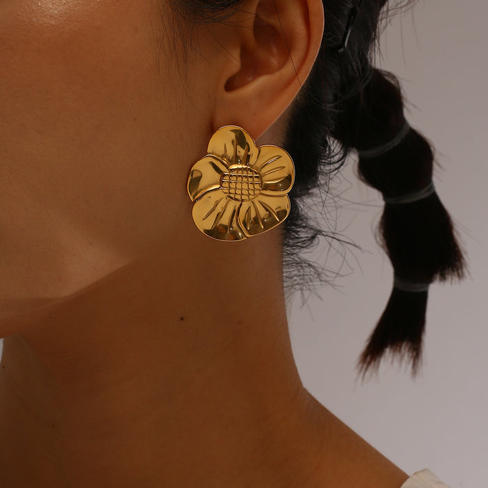 Wholesale Fashion and Personalized Stainless Steel Flower Bracelet Sunflower Bracelet Earring Set Wholesale