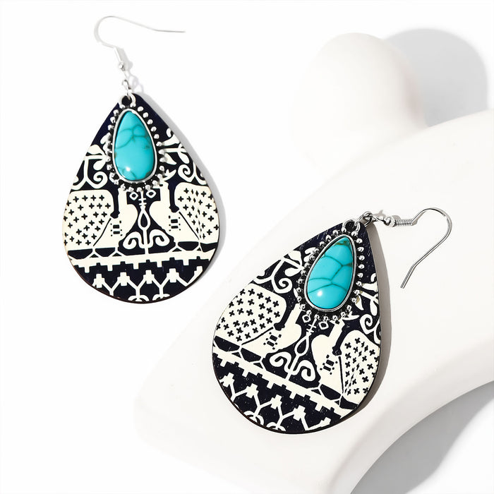 Wholesale 2pcs Retro Drop-Shaped Turquoise Earrings