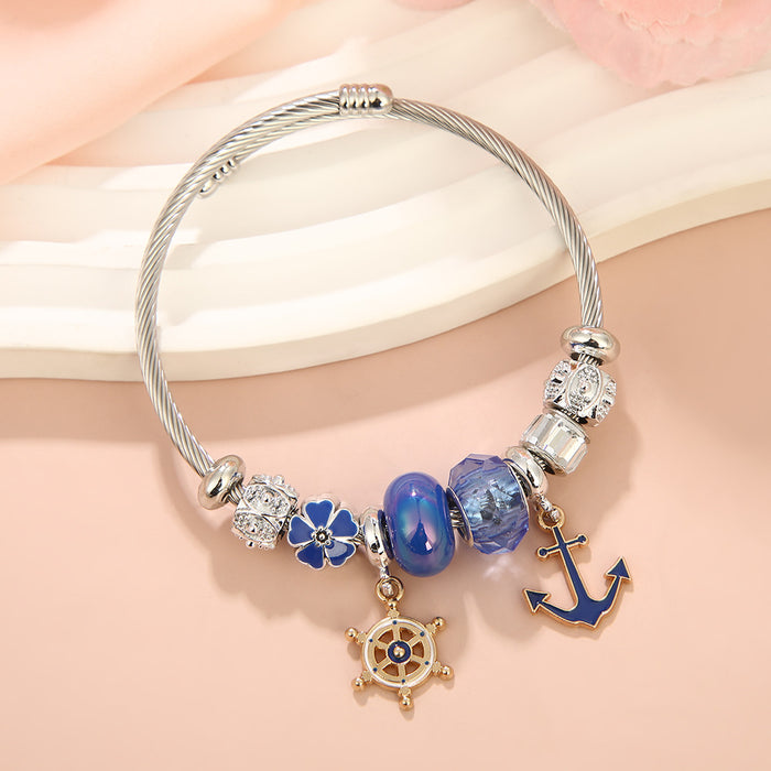 Wholesale Sailboat,  Lifebuoy,  and Lighthouse Alloy Pendant Stainless Steel Bracelet
