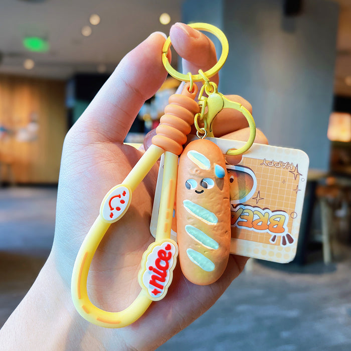 Wholesale Resin bread keychain doll pendant cute student bag car pendant keychain