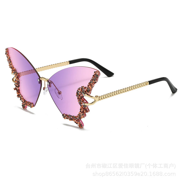 Wholesale Advanced sunglasses butterfly shaped diamond studded frameless fashion sunglasses