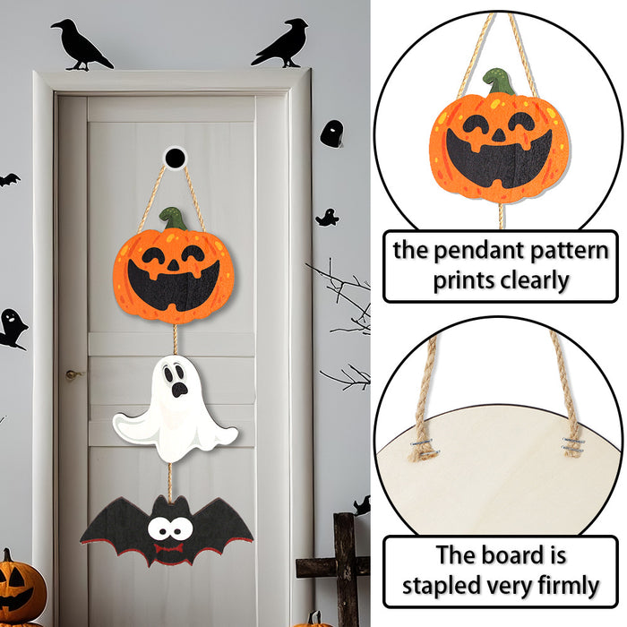 Wholesale  Wooden Listing Courtyard Home Party Decoration Wooden Plate Pendant Ghost  Web Door Plate Pendant